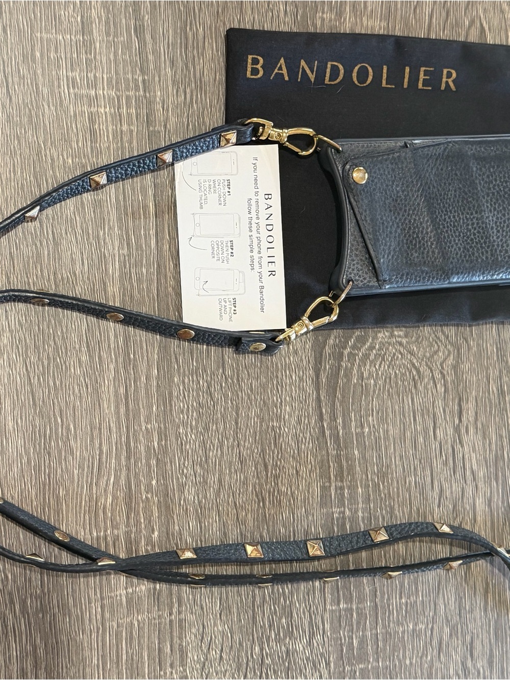 Bandolier Blk Leather iPhone 14 Pro Case with removable strap - Picture 2 of 5